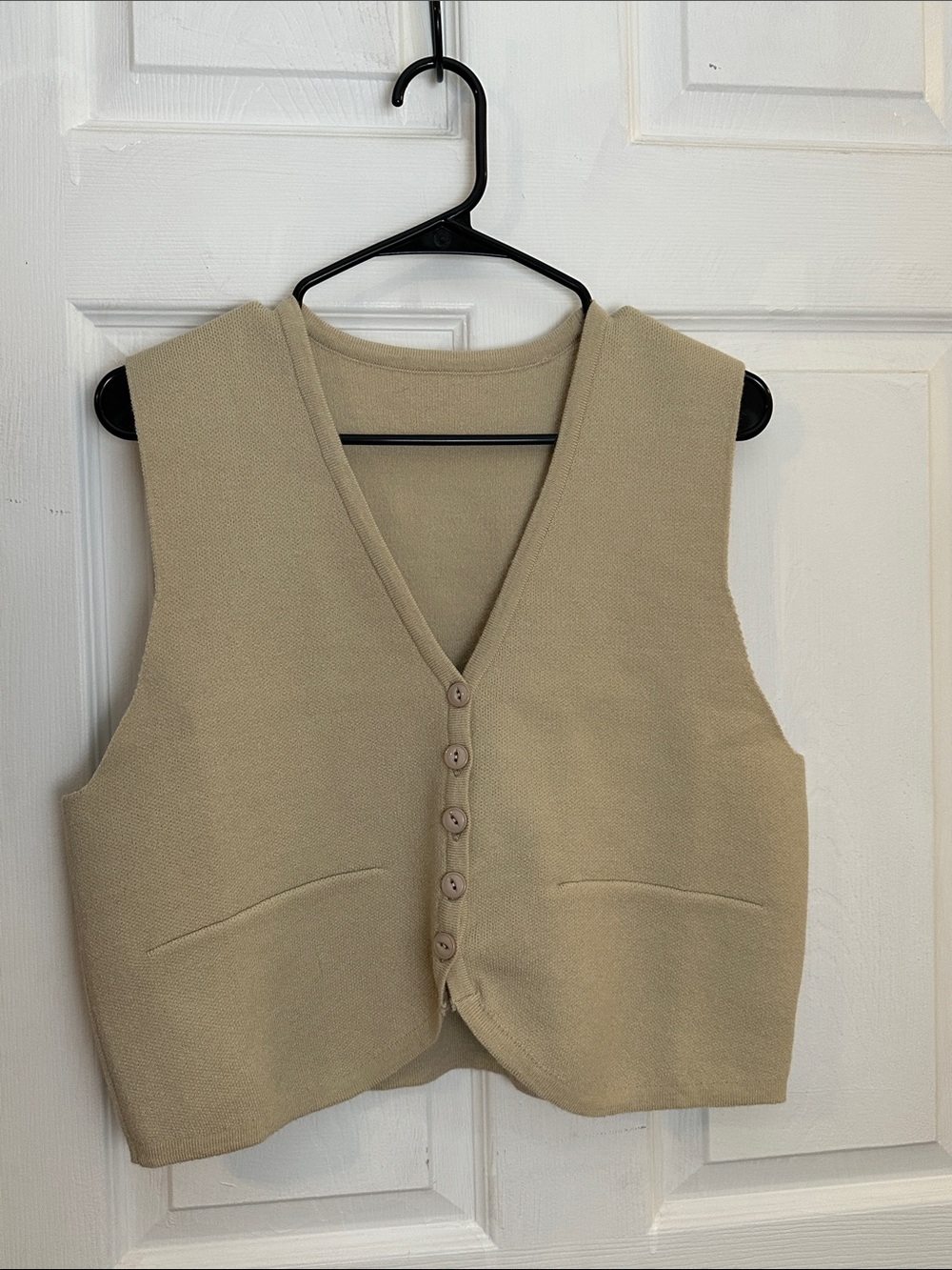 Beige Button-Front Knit Vest
